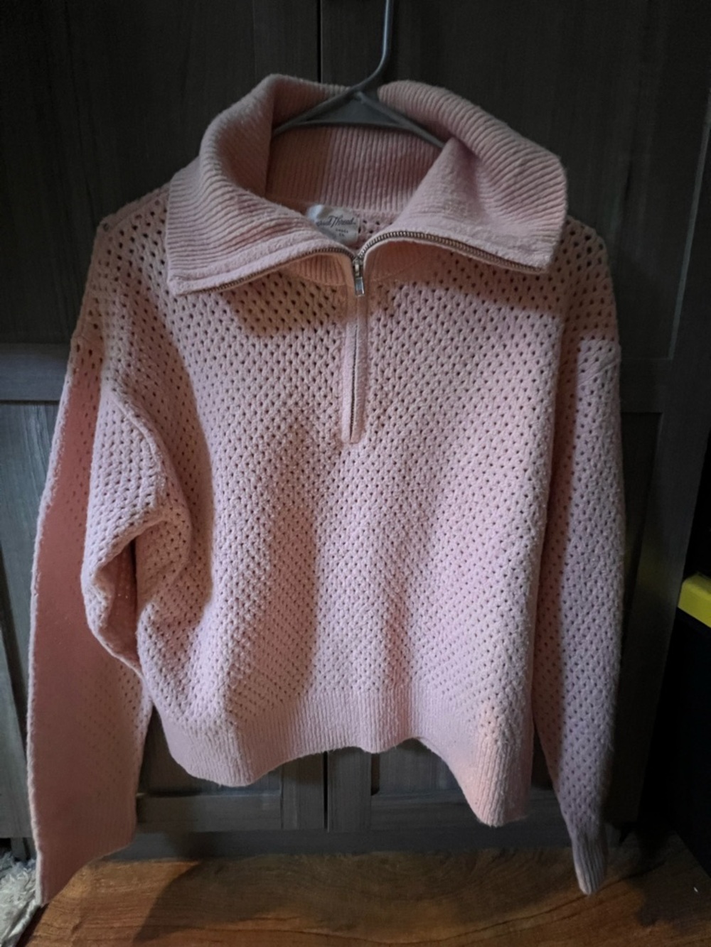 Universal Thread Pale Pink Half-Zip Open-Knit Sweater